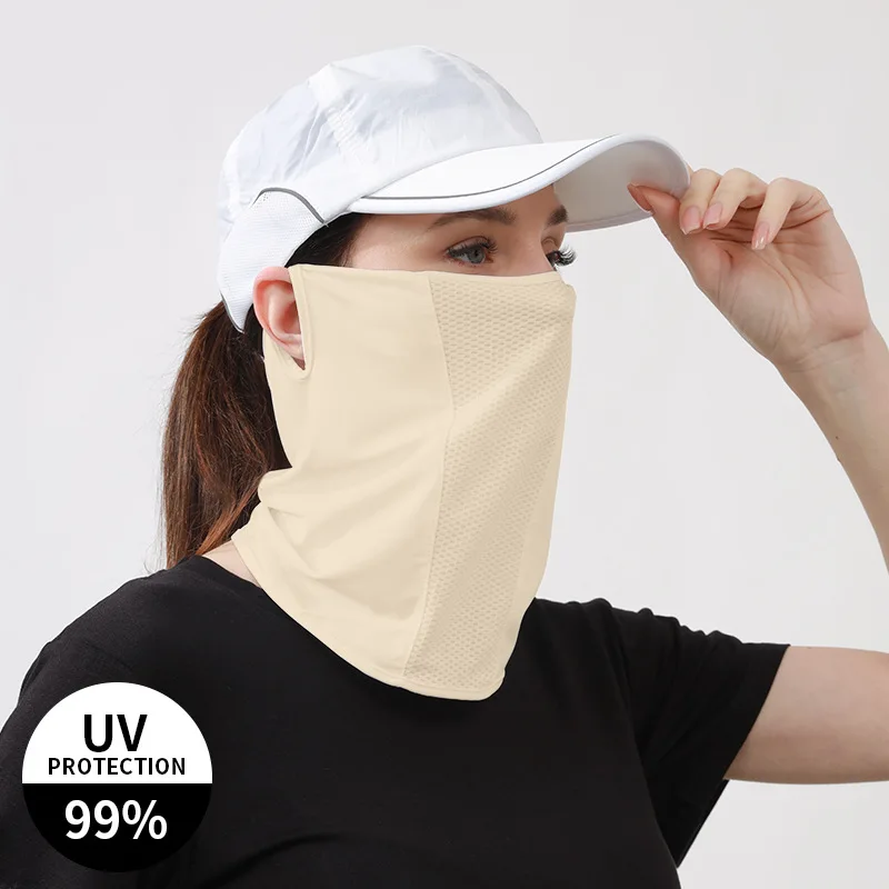 Masker tabir surya nilon, syal luar ruangan anti UV jala bernafas Golf kasa gantung telinga sutra es musim panas