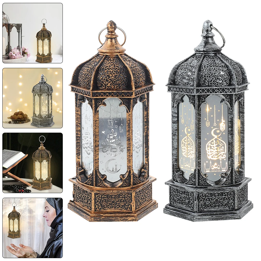 

2pcs Led Wind Light Decor Creative Retro Style Lantern Festival Home Lamp Ornament Ramadan Lantern Scene Adornment Glass Plastic
