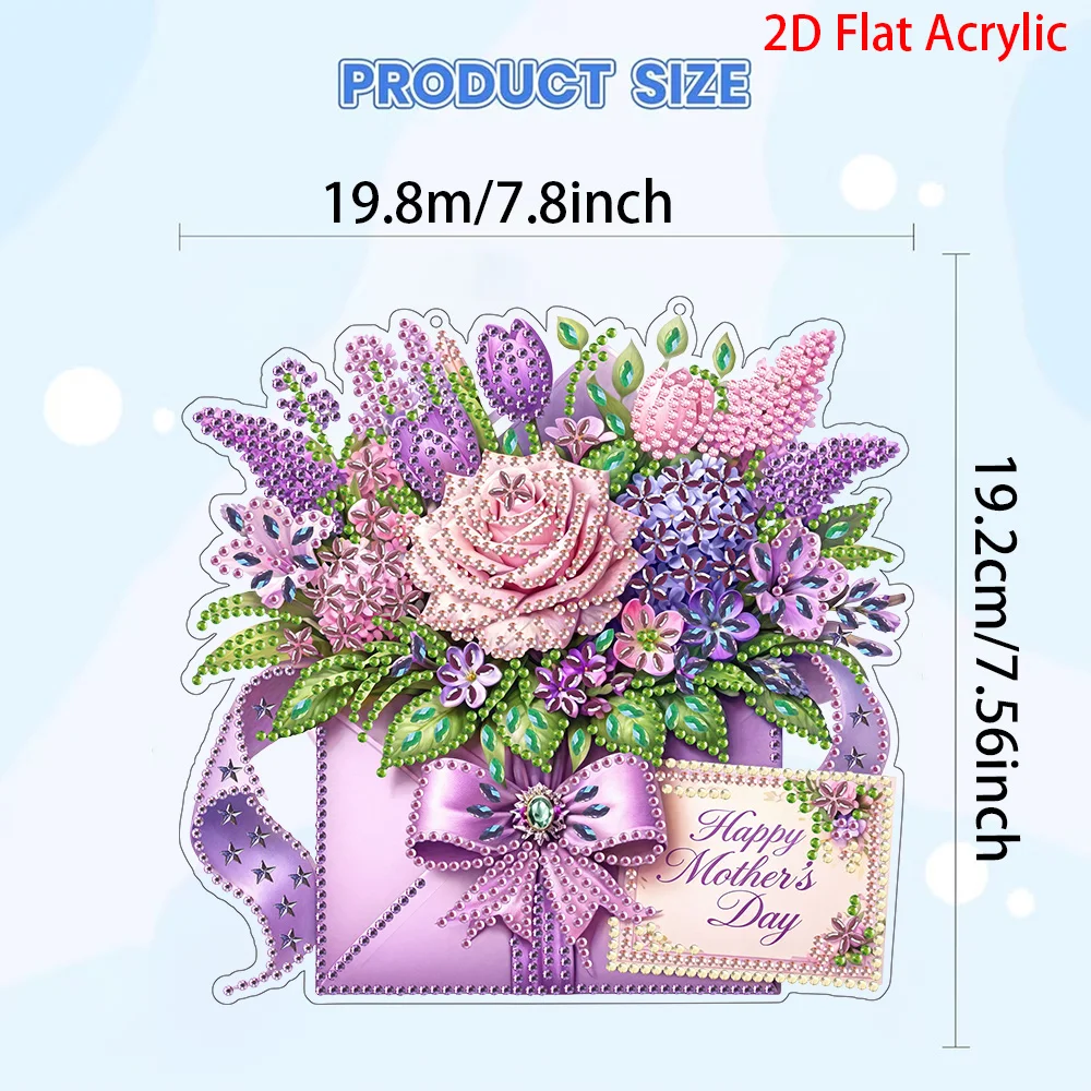 2D Flat Acrylic, 5D DIY Diamond Painting Kit Suitable for Beginners, Acrylic Mosaic Handmade Craft Pendant, Flower Pattern Penda