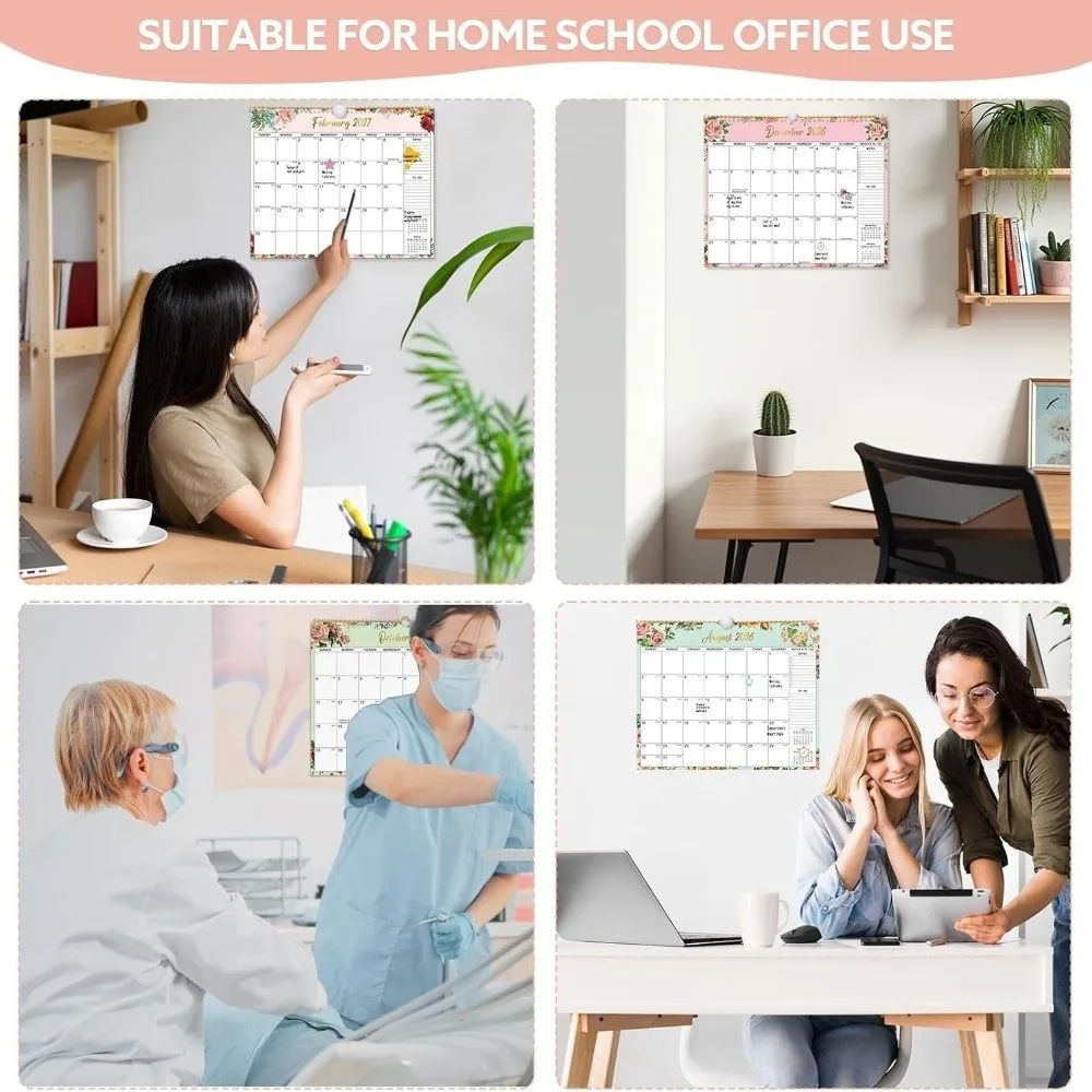 2026 Jan.- 2027 Jun Wall Calendar Spiral Binding 18 Months Monthly Calendar Wall Mount Flower Pattern Desktop Planner Office Use