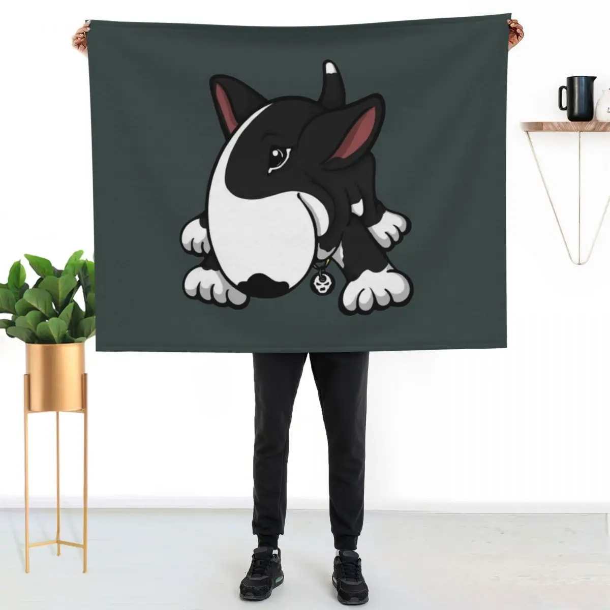 Let's Play English Bull Terrier Black Throw Blanket Flannel Fabric Stuffeds Cute for sofa Furry Beautifuls Blankets
