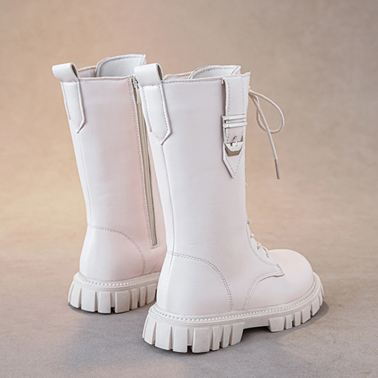 Women'S Fashion Boots White Knee-High Combat Boots Lace-Up Buckle Chunky-Sole Daily Streetwear 2026 Trendy Sleek Footwear Abito