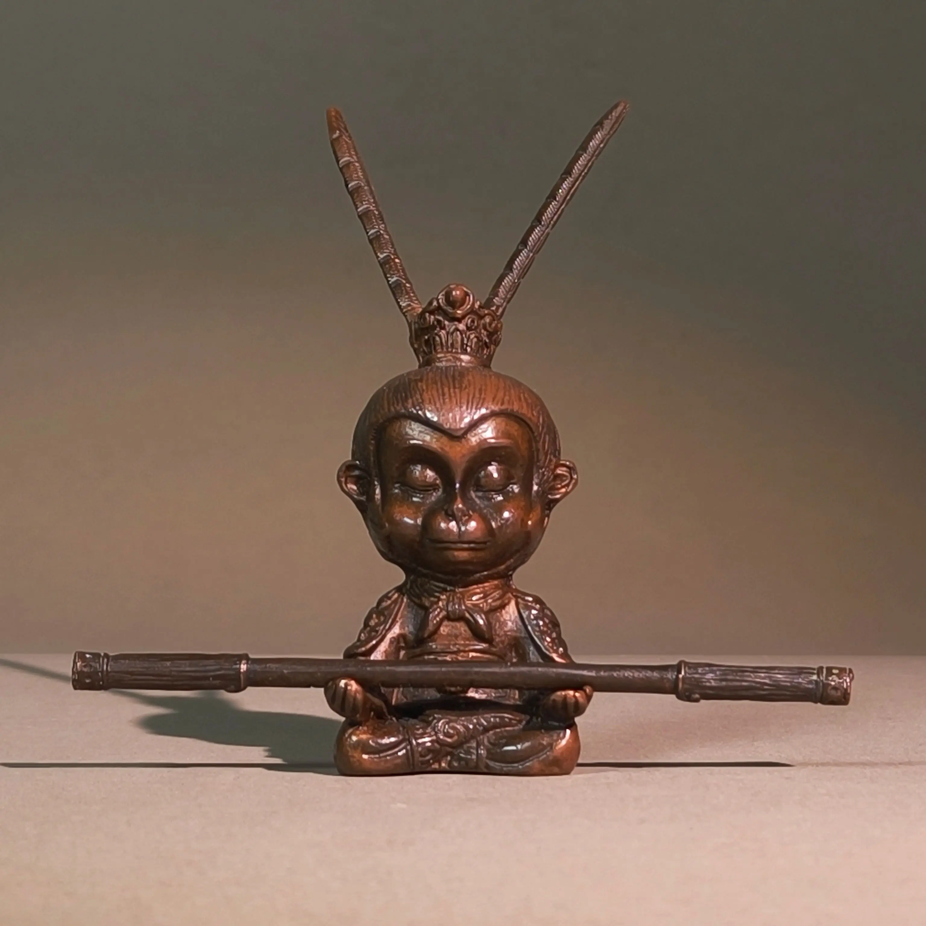 Exquisite Retro Bronze Ornament of Sun Wukong, the Victorious Fighting Buddha, Monkey Statue for Home Desktop Decor, Collectible