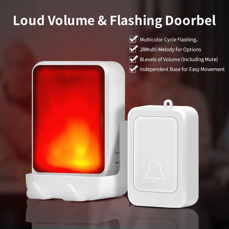 Wireless Remote Doorbell with Flashing Lights and Music for Deaf Individuals and Safety-minded People