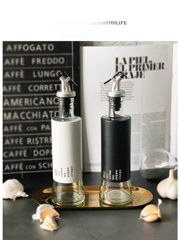 

Tlife Modern mat Bla White Stainl Steel Leakproof Glass Oil Bottle Simple Design Kitchen Cooking Utensil Storage Jar