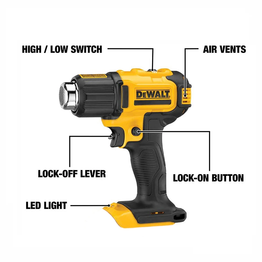 DEWALT18V Cordless Heat Gun Tool Only DCE530N Shrink Wrapping Industrial Electric Hot Air Gun Thermal Blower Power Tools