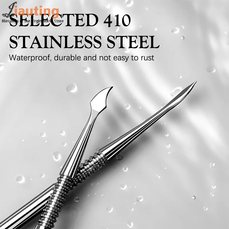 Cepillo de uñas de doble cabeza, extensión de pegamento, palo de eliminación de Gel, espátula de eliminación de esmalte de uñas de acero inoxidable, herramienta de eliminación de inmersión