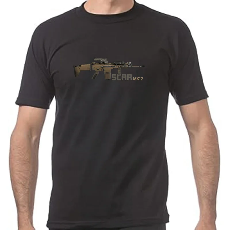 SCAR MK 17 Battle Rifle Graphic T-Shirt Premium Short Sleeve Tee Men's 100% Cotton Casual T-shirts Loose Top Size S-3XL