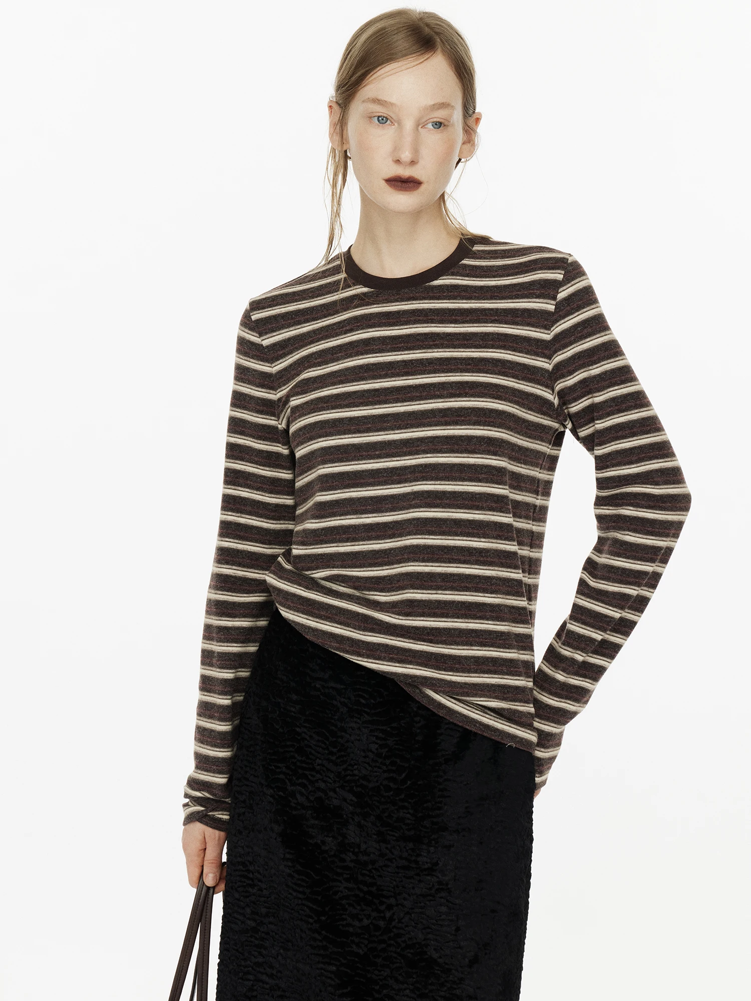 

Женская футболка Molin с круглым вырезом, свободного кроя, вязаная, с V-образным вырезом на плечах, в полоску, для повседневной носки