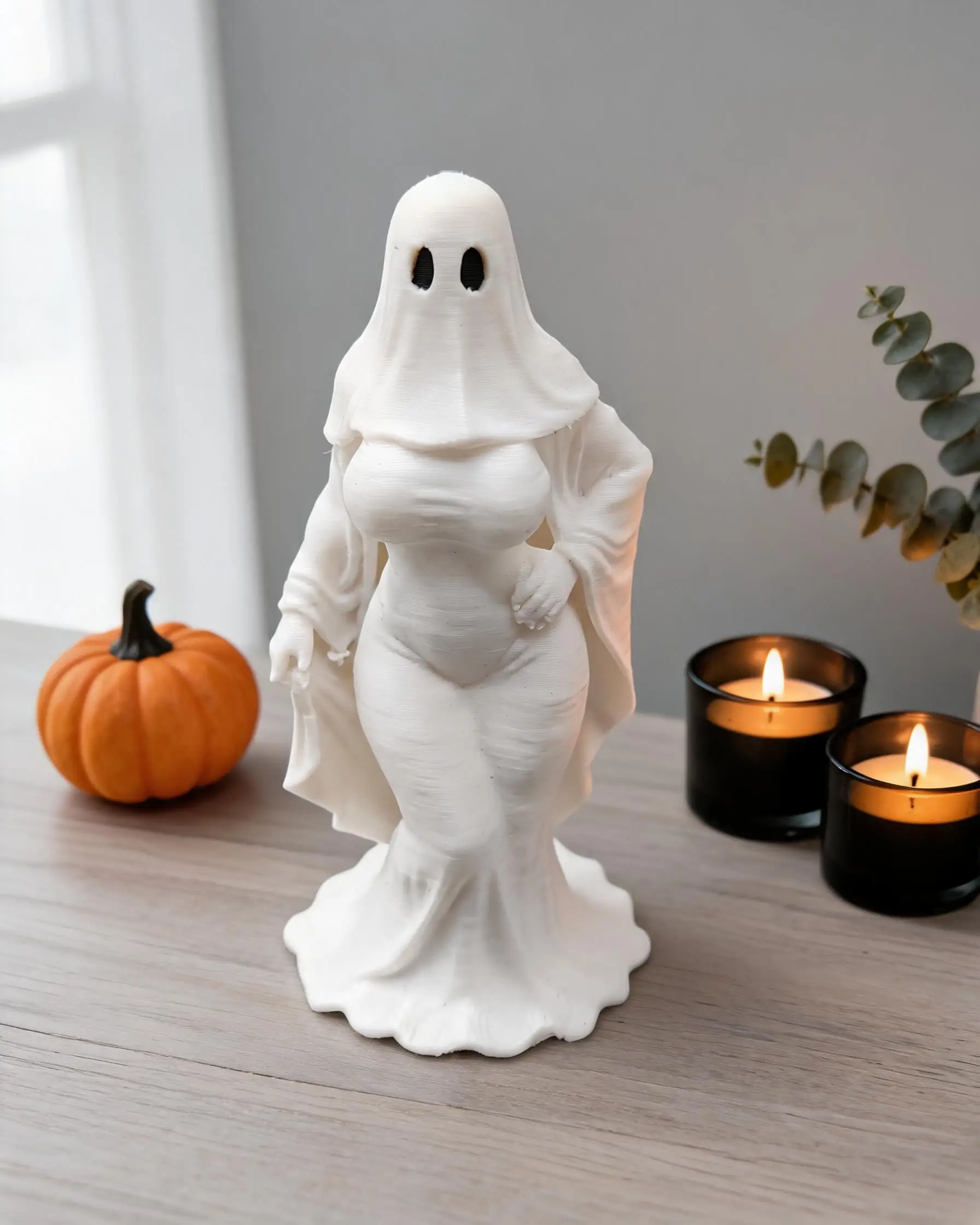 Charming Ghost Lady Figurine, 3D Printed Trendy Ornament, Creative Halloween Table Decor Sculpture