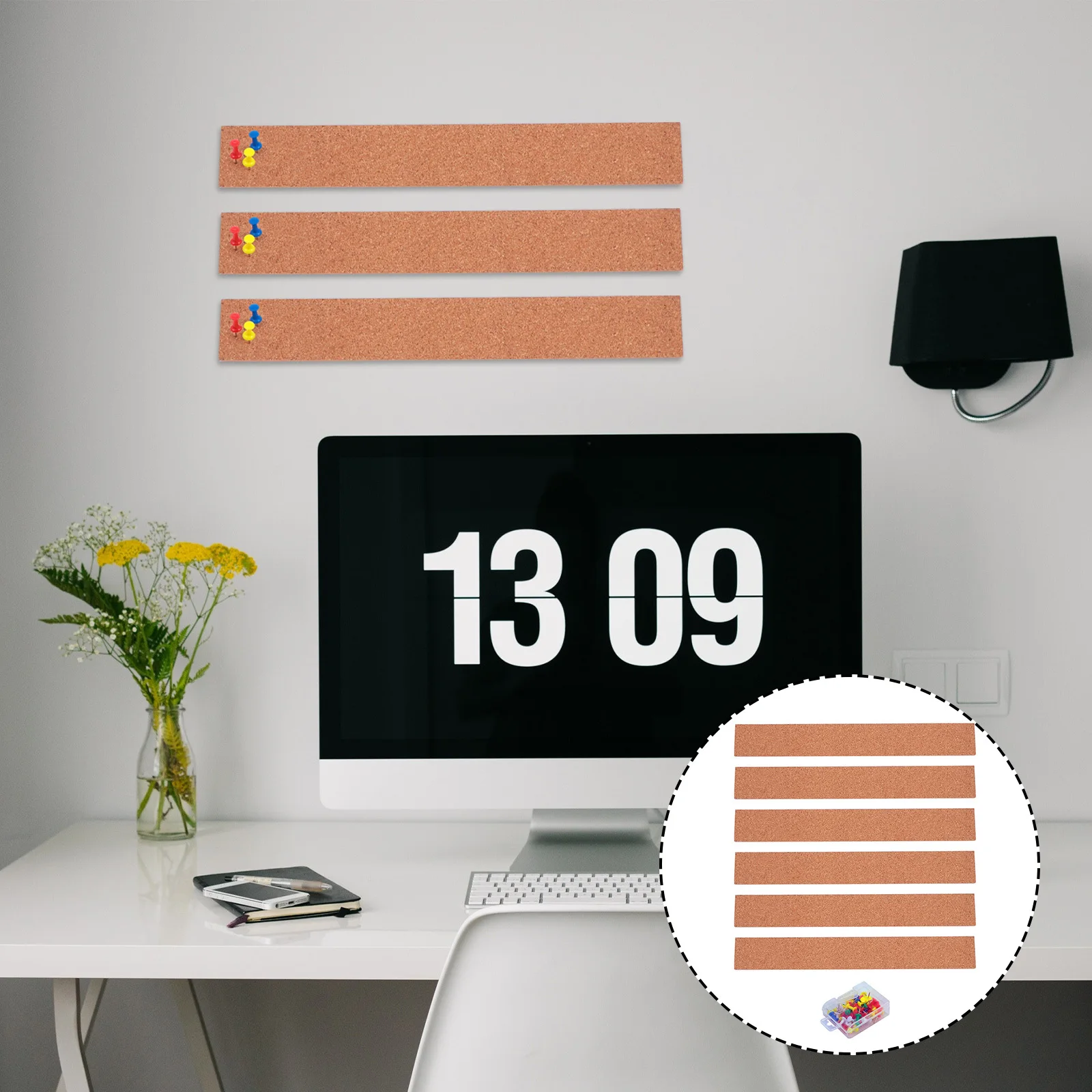 

1Set Frameless Cork Bulletin Strips Oak Memo Board Strips Office Home Cork Strip Pushpins Included Natural Frameless Strip