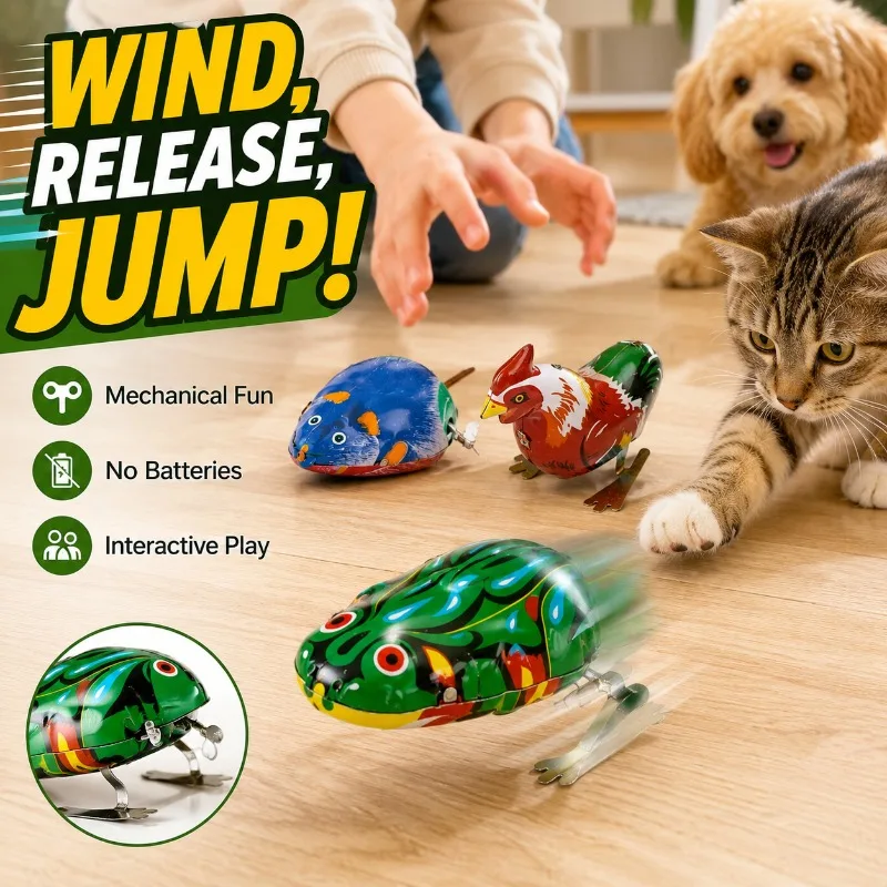 Traditional Wind Up Jumping Frog Toy, Vintage Tin Toy for Kids, Nostalgic Childhood Gift, Fun Educational Play