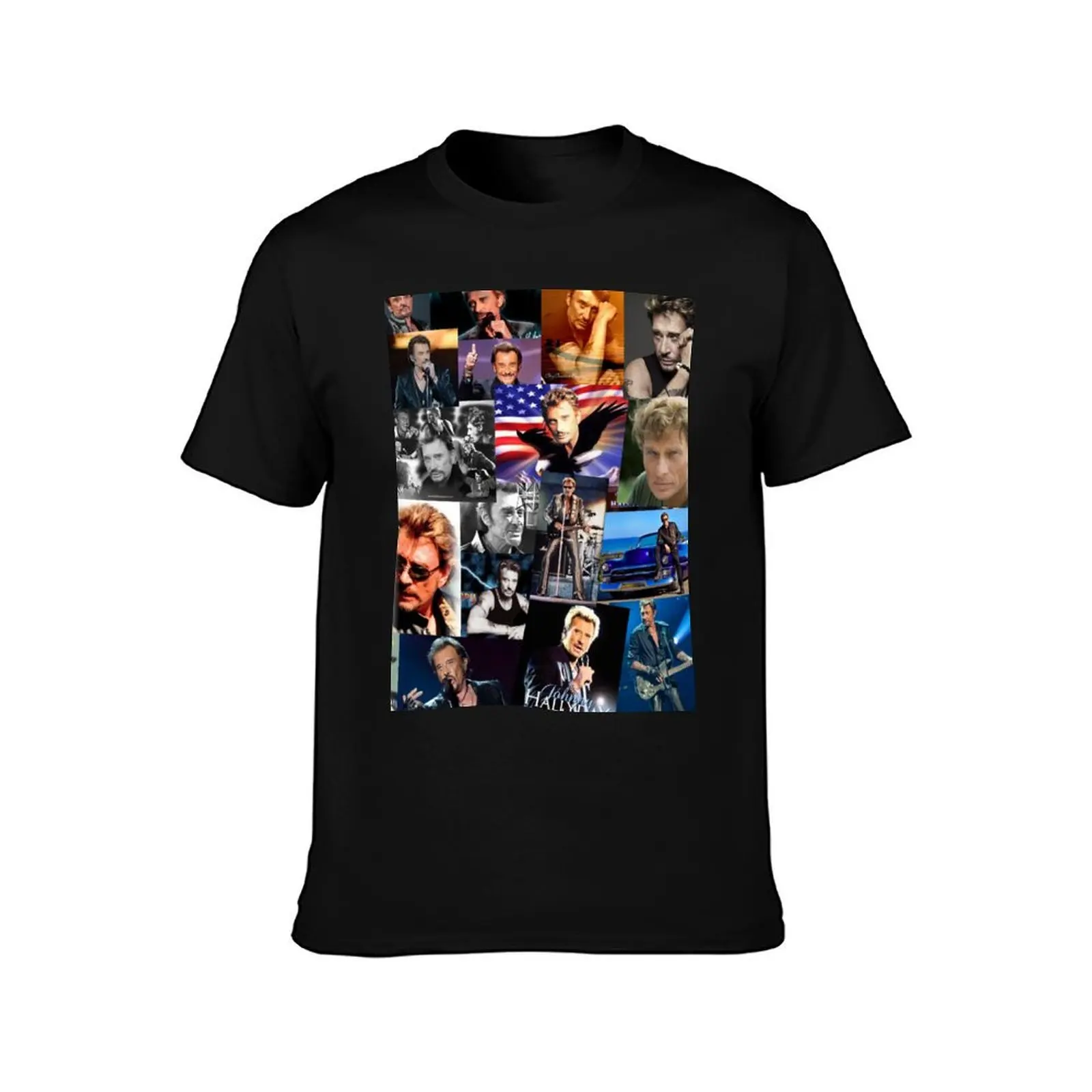 Johnny Hallyday French singer Assorted Rectangular Vintage Collage T-Shirt Casual Daily Graphic Tee T-Shirt
