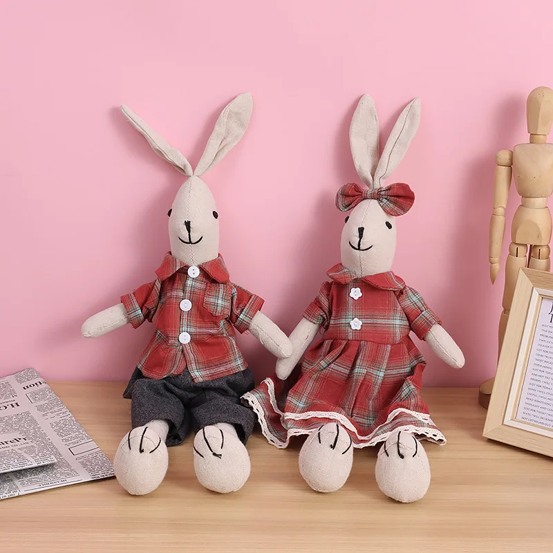 New Design Fabric Bunny Dolls Stuffed Animals Big Bunny Family Gentalman and Lady Bunnies for Home Decoration