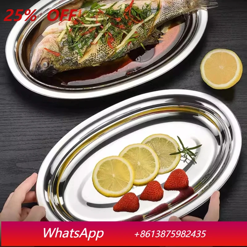 LMM Stainless Steel Kitchen Oval Tray Polished Reflective Fish Tray 26~ 40cm Oval Tray