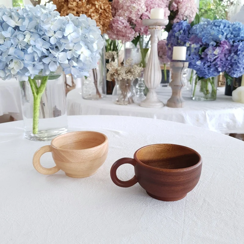 165Ml Natural Wood Cup Reusable Protection With Handle Insulated