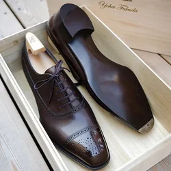 Oxfords Shoes for Men Brown Black Business Lace-up Pu Office  Brogue Dress Shoes Zapatos De Vestir Hombre Mens Shoes