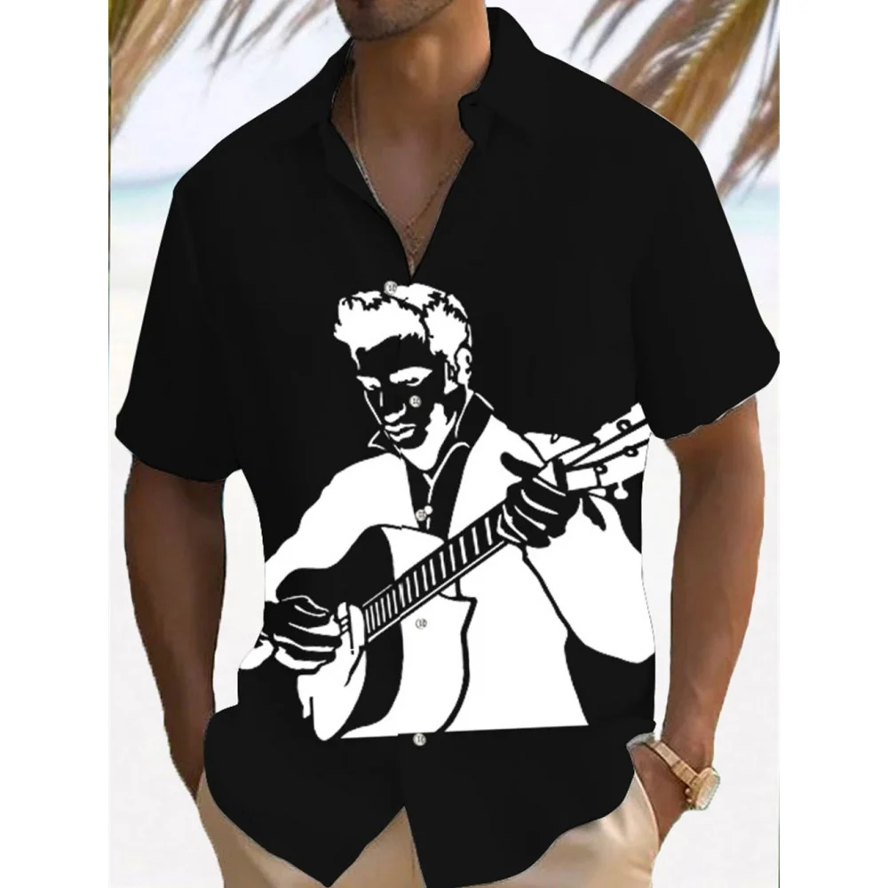 Musik Männer Freizeit hemd Rockband 3D-Druck Gitarre Hawaii hemd Männer Sommer lässig kurz ärmel ige atmungsaktive Hemd Männer Kleidung