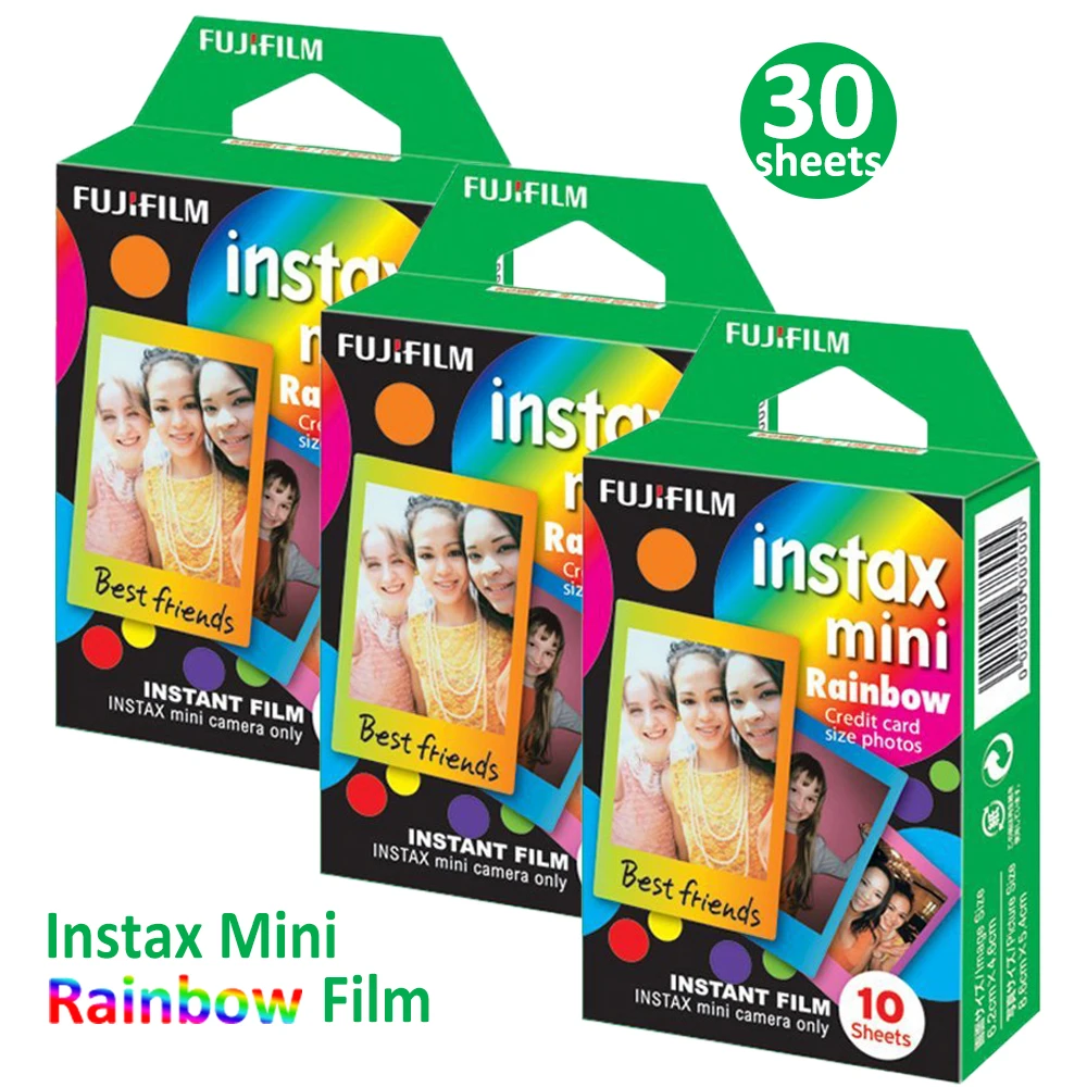 Classic Fujifilm Instax Mini Film 10-100 Sheets Rainbow Films Photo Paper For Instant Camera Mini 9 11 8 Link Sp-1 Sp-2 Printer