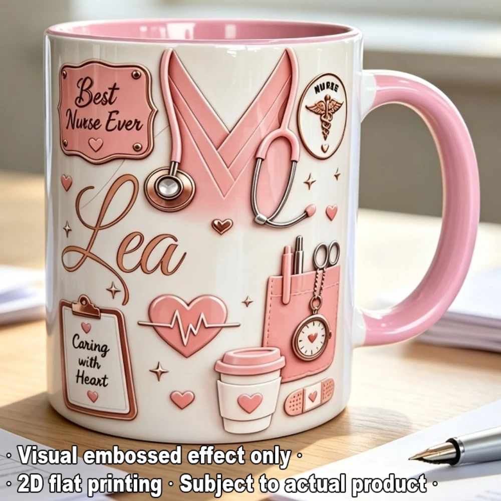 Personalized Nurse Mug 11oz Custom Name 2D Print Ceramic Cup Gift for Nurse Thank You Office School