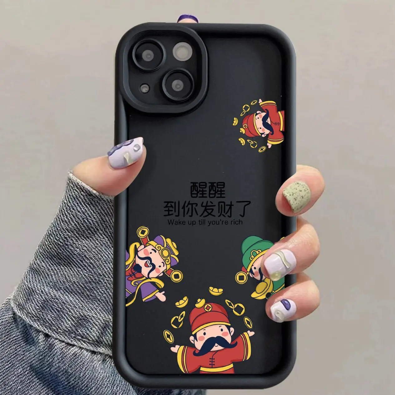 Capa de silicone para iPhone, Figura chinesa Deus da Riqueza, Capa para iPhone 15 Plus, 14 Pro Max, 11, 13, 12, XR, X