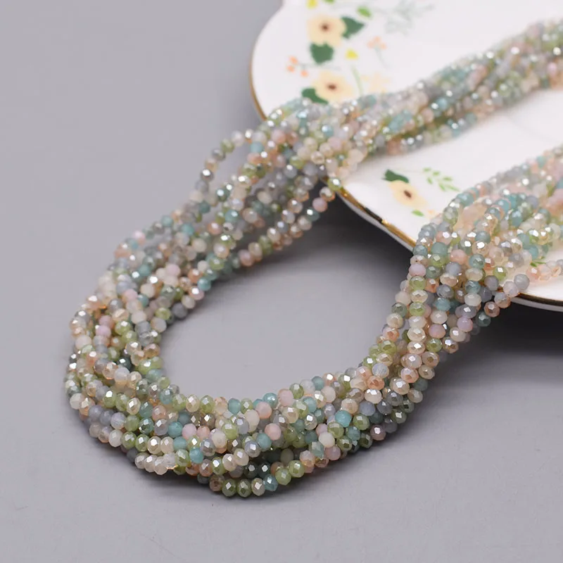 Color 2mm Faceted Crystal Glass Beads Rondelle Loose Spacer Beads for Jewelry Making DIY Necklace