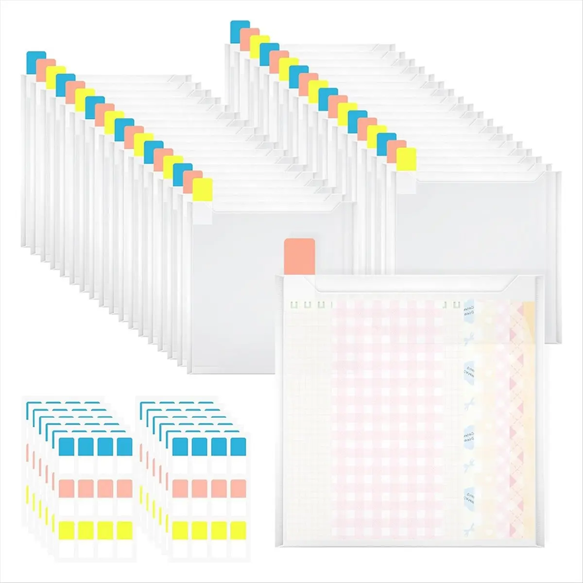 【BAAQ】 60 Pack Scrapbook Paper Organizer 6.77 X 6.57in Clear Cardstock Scrapbook Organizer Bag with 120 Pcs Sticky Index Tabs
