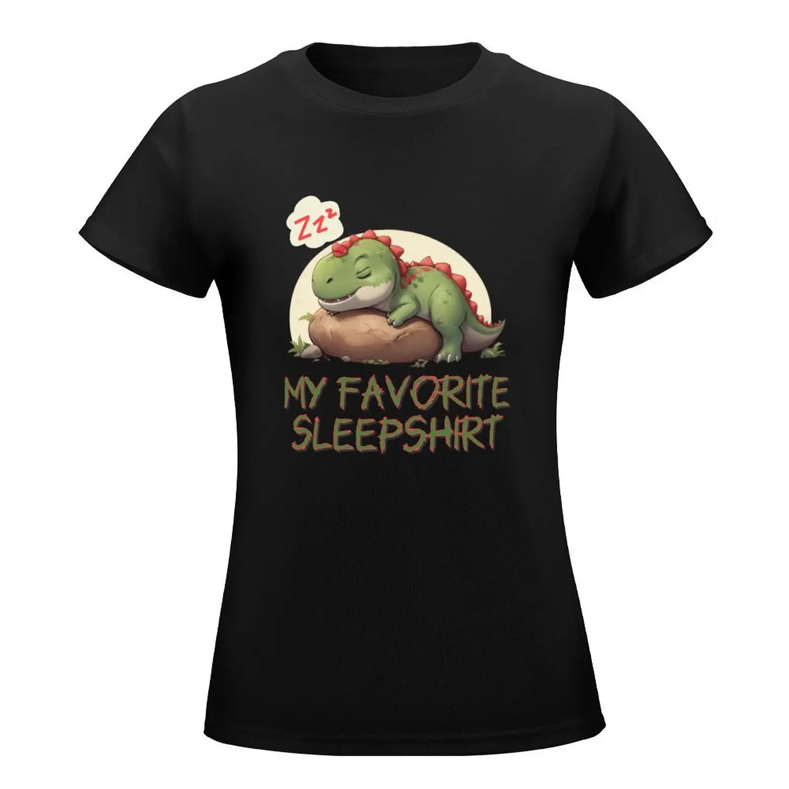 T-shirt noir coupe ample pour femmes, mini t-rex mignon, dormir sur les rochers, médicaments d'été