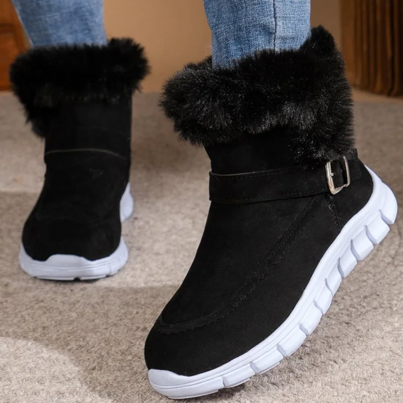 Winter Women Fur Warm Chelsea Snow Boots Casual Shoes New Short Plush Suede Ankle Boots Flats Gladiator Sport Ladies Botas Mujer