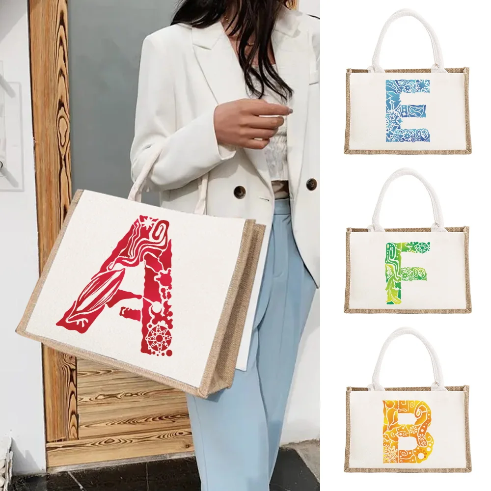 Burlap Tote Bags Personalized Bridal Party Gifts Sundries Storage Bag Canvas Jute Tote Shopper Bags Engrave Image Letter Pattern