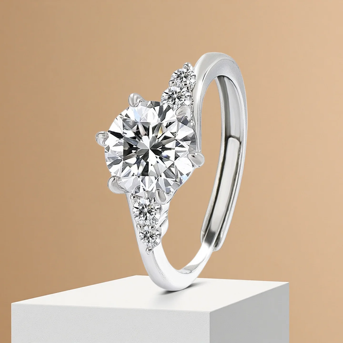 Women's 925 Silver Zircon Heart Love Ring, Wedding Gift