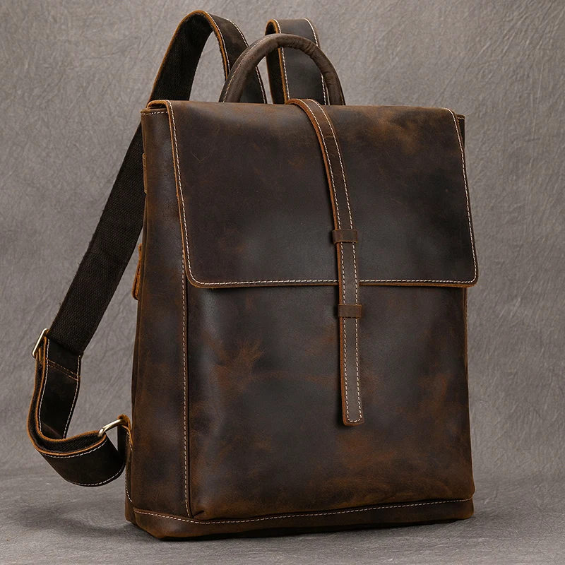 2026 Vintage Fashion Luxury Backpack 14 Inch Computer Bag Men's Backpack Anti Theft Leather Schoolbag Middle School Bag Ins Hot