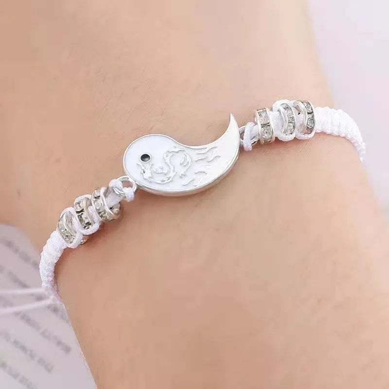 2023 New Best Friend Bracelets for 2 Matching Yin Yang Adjustable Cord Bracelet for Friendship Relationship Boyfriend Girlfriend