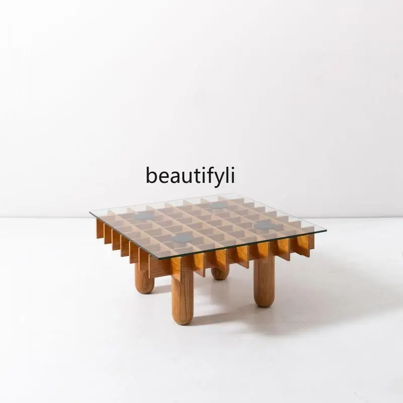 

Medium style solid wood coffee table living room Wasabi style small apartment modern simple creative square glass side table