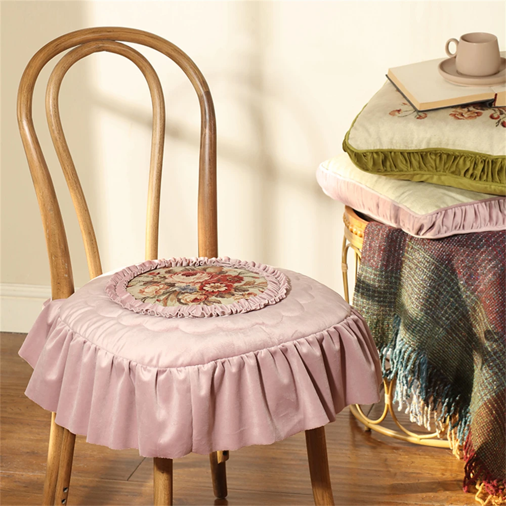 

Light Luxury Dining Chair Cushion Four Seasons Universal Dining Table Thickened Ruffled Home Decoration Pink Purple Cushion
