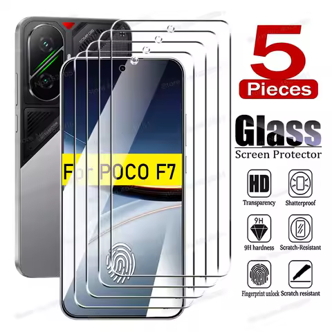 5PCS Fingerprint Unlock HD Glass For POCO F7 Ultra X7 Pro Screen Protector For POCO X6 M7 Plus M6 F6 F5 X5 X4 X3 Pro F3 F4 GT 5G