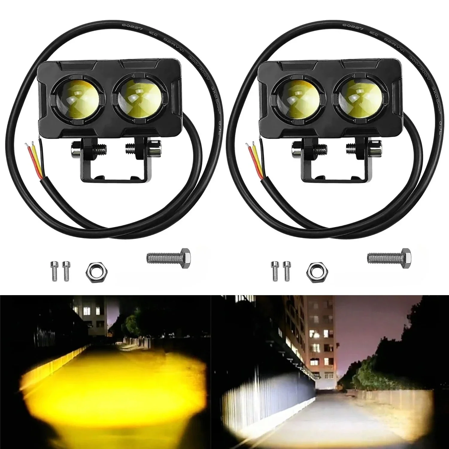 1/2 قطعة دراجة نارية LED أضواء الضباب ATV القيادة الضباب الخفيف ثنائي اللون العمل ضوء بار دراجة نارية المصابيح الأمامية الأضواء المساعدة