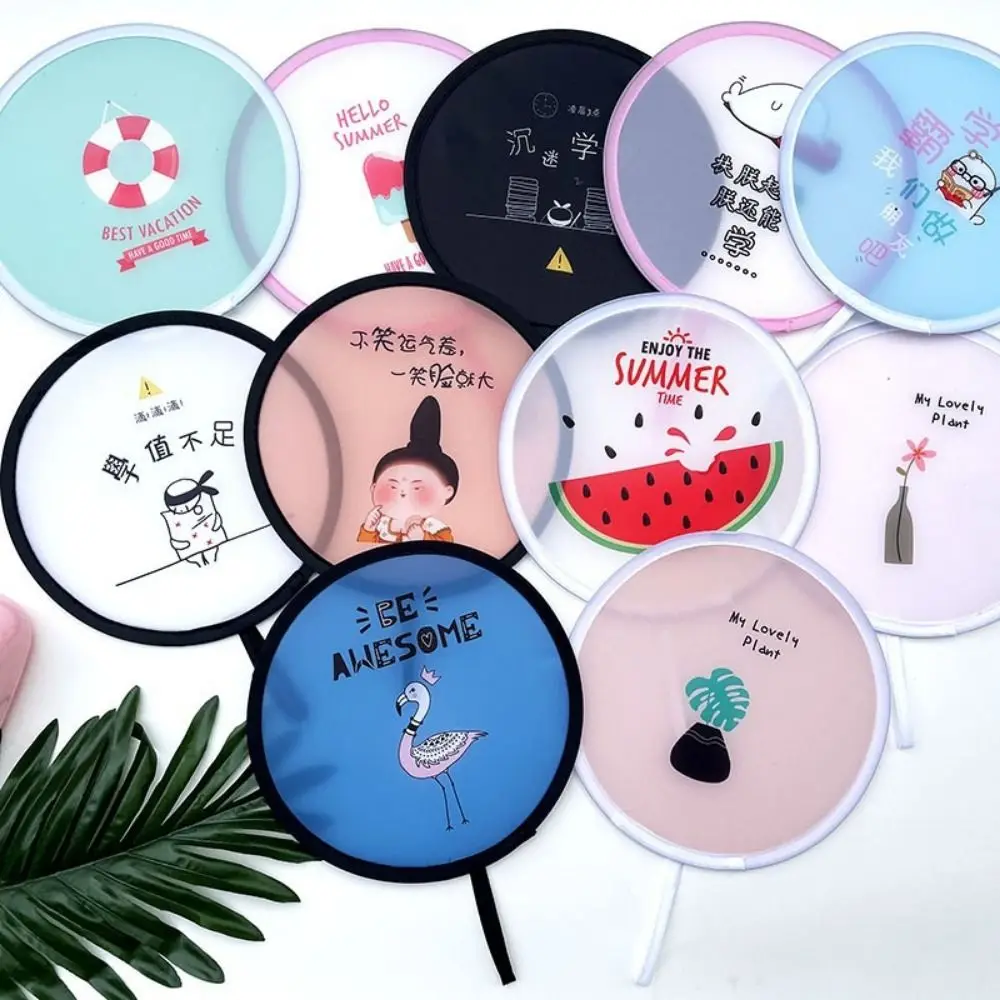 Circular Fan Decorative Mini Flying Disk Fan Cartoon with Pocket Hand Fan Round Collapsible Fan Folding Fans Summer