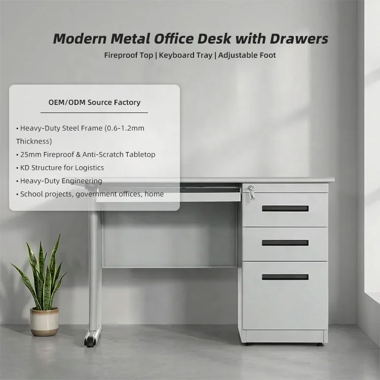 Office Table Measurement Commercial Office Furniture 3 Drawer With 1 Door Metal Steel Office Desk Table Design