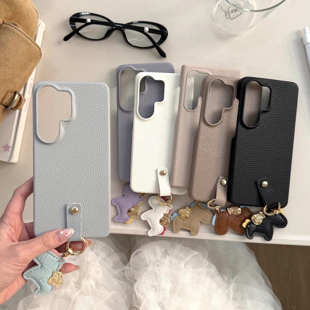 

Lovely Cute Pony Pendant Leather Case For Samsung Galaxy S25 S26 Ultra S24 FE S23 Plus S22 Funda Shockproof Phone Cover