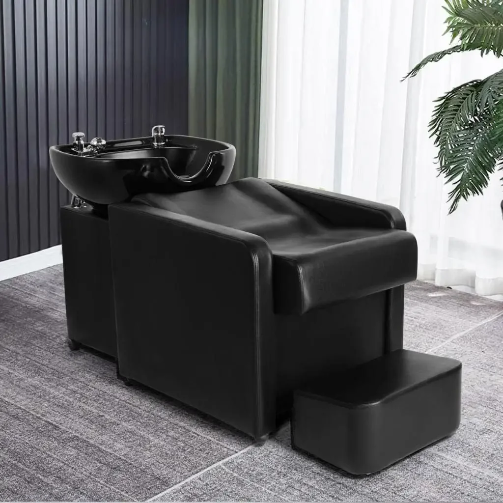 Hand Barber Backwash Chair with Ceramic Shampoo Bowl Sink Chair with Foot Pedal, Headrest for Spa Beauty Salon Equipment