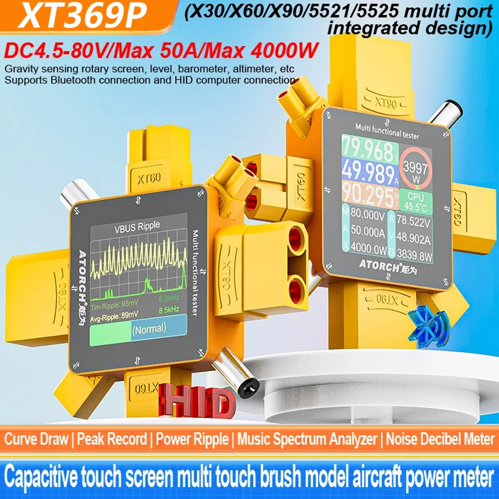 XT369P RC Power Meter Watt Meter 4000W Bidirectional Battery Capacity Tester with XT60/XT30/XT90 for Drone FPV DC 4.5–80V 30A