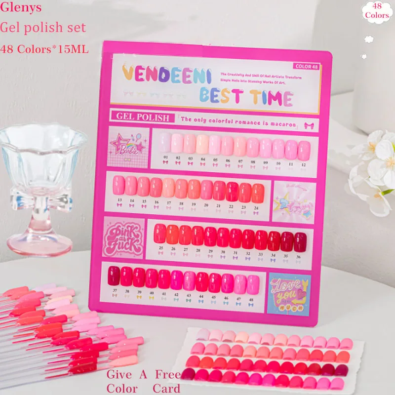 Glenys 48 color nail polish gel net red popular festive advanced immersion gel color matching card factory direct sales varnish