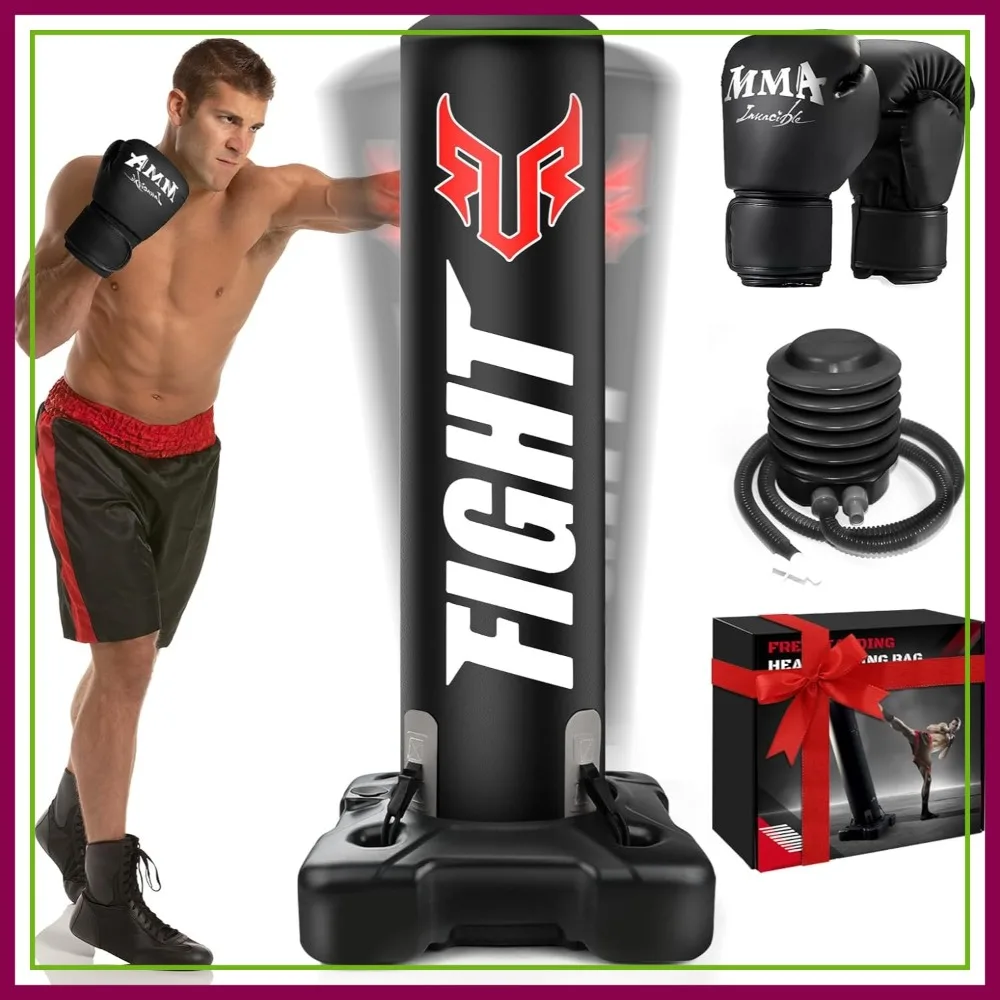 

Standing Punching Bag with Stand for Adults, Upgraded Base, 0.7mm Thick, Includes Gloves & Pump, Home Gym Workout