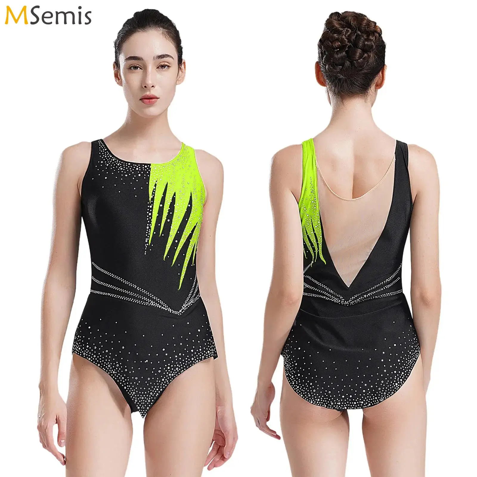 

Женское художественное гимнастическое трико, боди без рукавов, контрастное балетное соревнование, Одежда для танцев, костюм