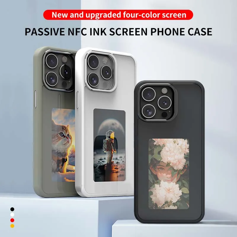 Transmisión de imagen de pantalla de tinta electrónica NFC para funda de Iphone 16 Pro Max 4 colores para Iphone 13 14 15 16 Pro Max fundas DIY sin batería