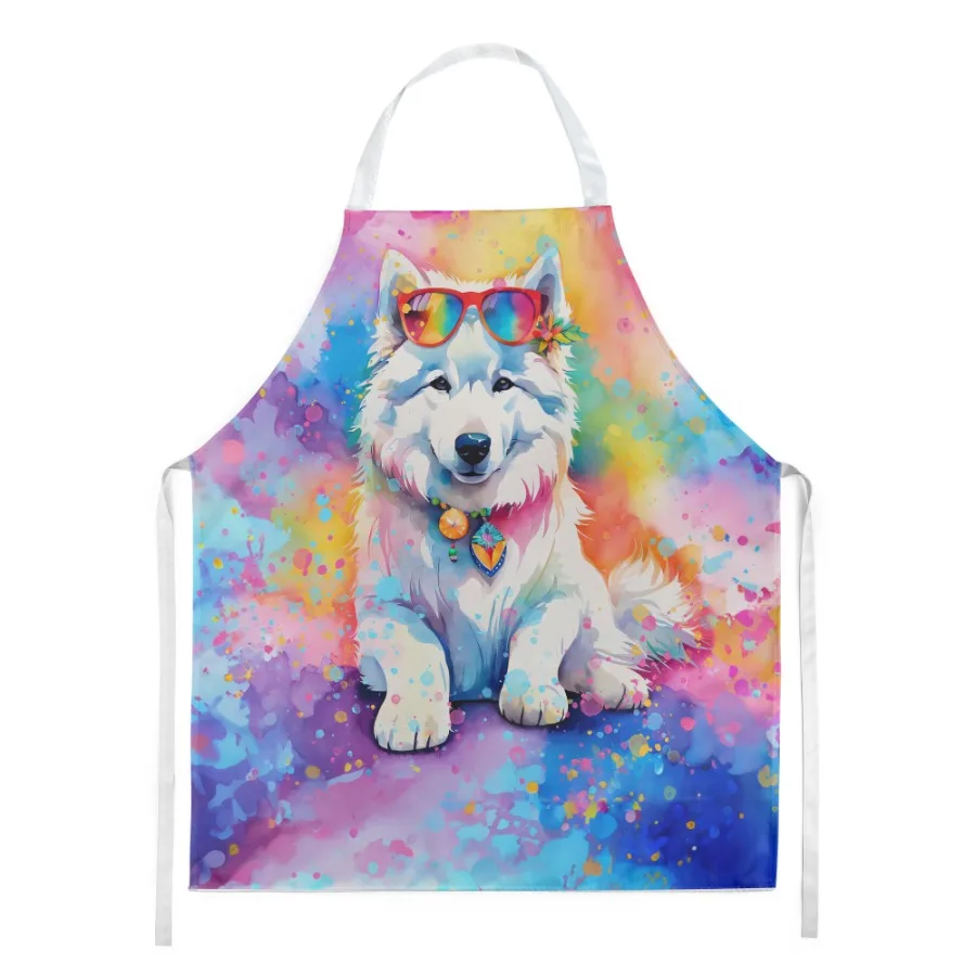 

Фартук Samoyed Hippie Dawg для приготовления пищи, кухни, сервера, выпечки, поделки, садоводство для взрослых, женщин и мужчин, унисекс, большой многоцветный