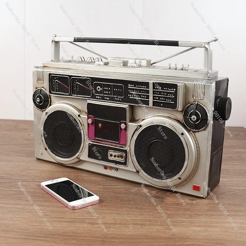 Vintage Nostalgic Cassette Radio Recorder Model Ornament Retro Old Style Tape Player Display Figurine Desktop Decoration