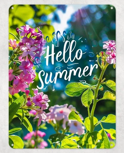 Hello Summer Flower Garden Metal Poster Wall Sign Shed Bar Bedroom Home Kitchen --Tin Sign