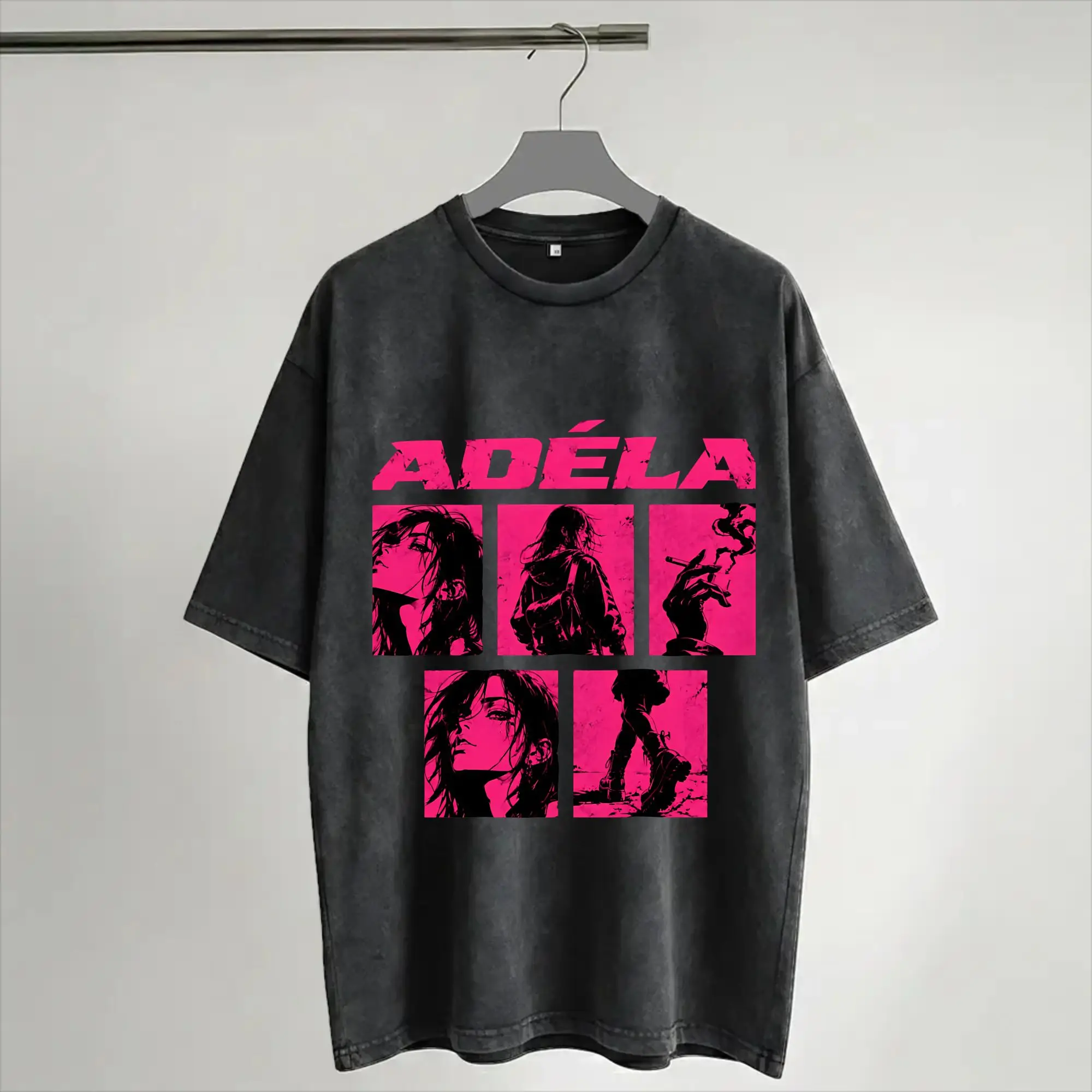 ADÉLA Grunge Collage  T Shirt Hip Hop Washed Short Sleeve High Street T-Shirt Novelty for Men Women Streetwear Printed Tops Tees